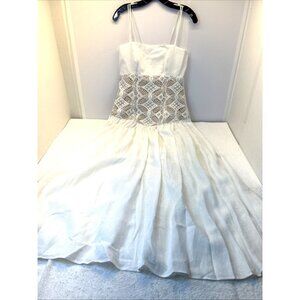 Silvia Tcherassi White Linen Pilar Maxi Gown Overlay Mid Area Back Zip SZ L NEW